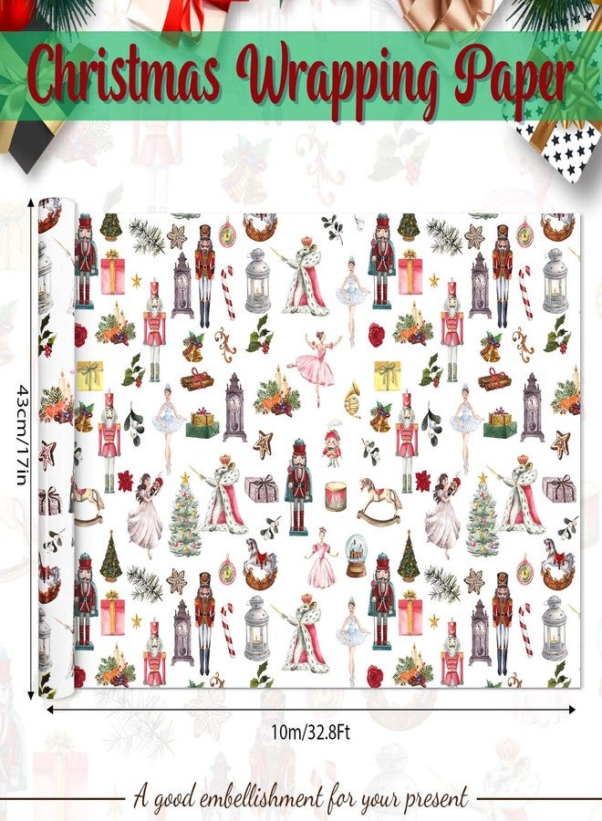 Bolsome 1 Roll Christmas Wrapping Paper Cartoon Nutcracker Soldier Ballet Dancer Xmas Tree Printed Gift Wrap Paper for Birthday Party Winter Holidays DIY Craft, 17 Inch × 32.8Ft - Image 2